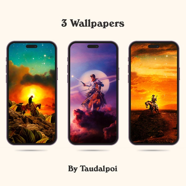 3 PHONE WALLPAPERS - Cowboy Art, Western Design, Vintage Collage, Surreal Artworks, Wallpapers, Digital, Downloadable, Download Art