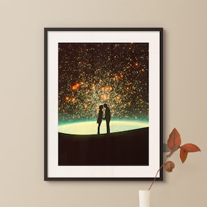 Kosmischer Kuss | Sternenhimmel | Sci-Fi Poste | Vintage Collage | Retro Futurismus | Collagen Kunst | Romantik Kunst | Astronomie und Universum