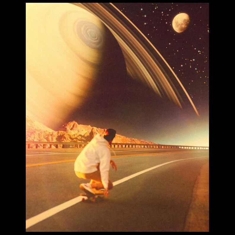 Retro Futurism Skateboard Art Print: Space Collage Poster image 6