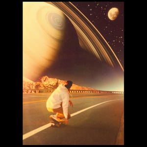 Retro Futurism Skateboard Art Print: Space Collage Poster Semi-Glossy Poster