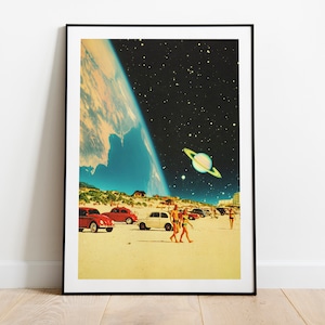 Galaxy Beach | Retro Futuristic Art | Space Design | Retro Sci-Fi Poster | Vintage Collage Art | Cosmic Art | Surreal Collage | Wall Decor