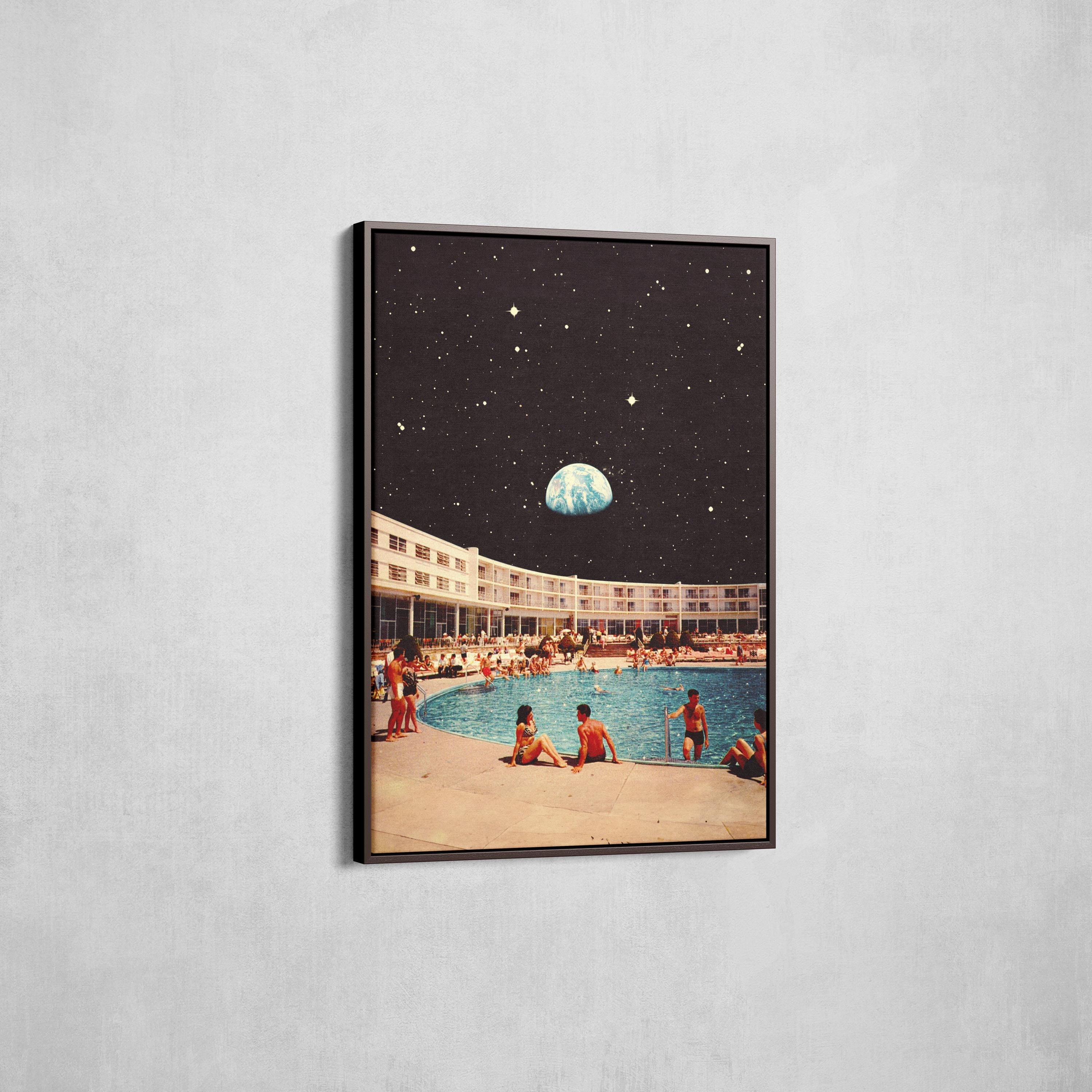 Lunar Pool | Canvas and Framed Canvas | Retro Futurism | Surreal Space Collage, Vintage Sci-Fi, Moon Decor, Astronomy Art, Unique Home D