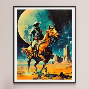 The Space Cowboy - Retrofuturismo / Western d'epoca / Arte fantascientifica cosmica / Collage artistico / Avventura spaziale / Arte da cowboy / Poster / Arte murale