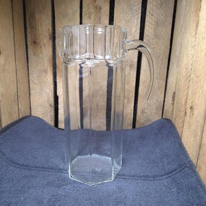 Vintage tall Arcoroc octagonal glass pitcher / jug (France 21)
