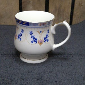 Castle Church China Mug – Staffordshire Fine Bone China – Blue & Gold Floral Vintage Cup