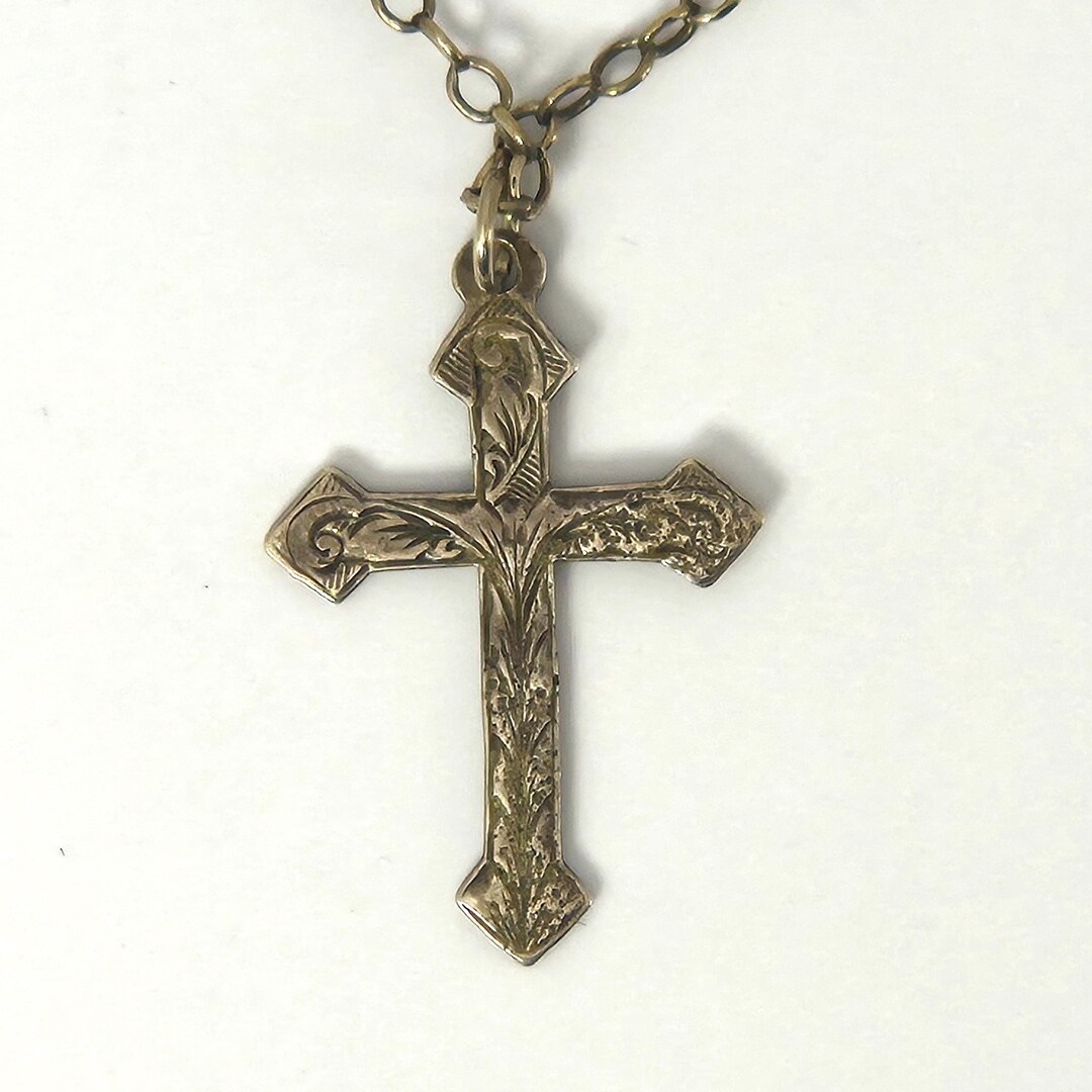Vintage Sterling Silver Engraved Cross Necklace – 3.4 G – Floral Scroll ...
