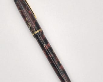 Vintage Burnham B48 Fountain Pen: Marbled Red & Black, Fine Nib, Made in England