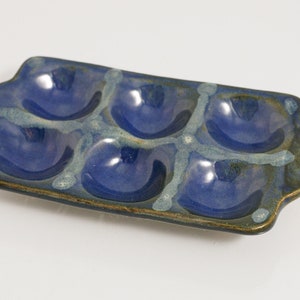 Slab Built Hand Made Egg Holder Decorated In Our Midnight Forest Glaze