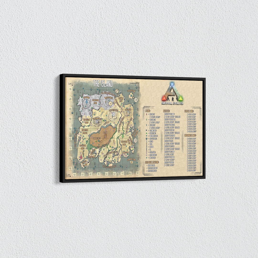 Ark Survival Evolved Map Poster, the Island Map, Survival Wall Art ...