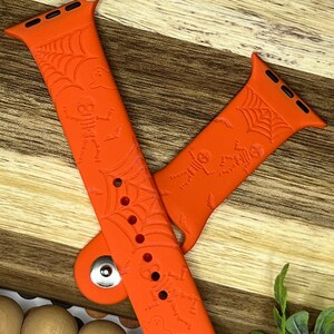 Halloween Skeleton; spooky season; Ghost; bats; Laser Engraved silicone watch band