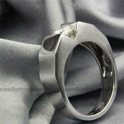 Solitaire Men's Wedding Band, Lab Created Simulated Diamond Ring, Statement Ring, shops 1.8 Diamond, Gift For Father, 14K White Gold, Men's Ring