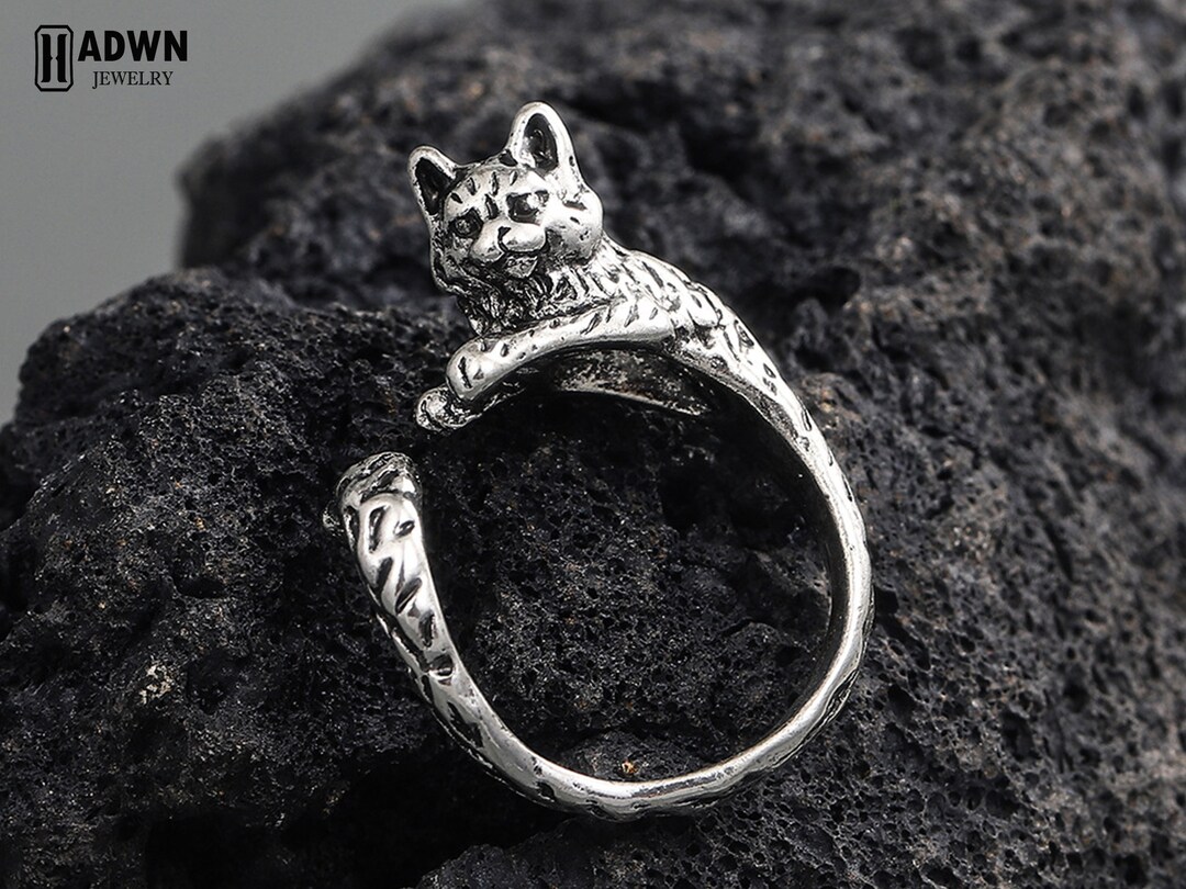 Retro Gothic Cat Ring Animal Jewelry Adjustable Cute Ring - Etsy