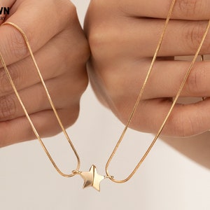 18K Gold Magnetic Star Necklaces, Partner Necklace, Magnetic Couple Necklace, Planet Necklace, Friendship Necklace, 2pcs, Couple Gift