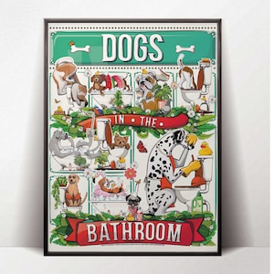 Dogs using the bathroom, Funny toilet humour bathroom poster