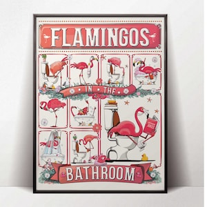 Flamingos in the bathroom, Funny toilet humour bathroom poster