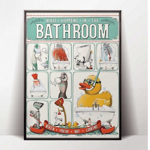 Bathroom objects using the toilet.  Funny toilet humour bathroom poster