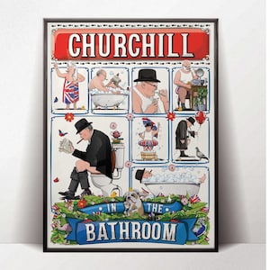 Cartel de baño de Winston Churchill, cartel de baño de humor de baño divertido