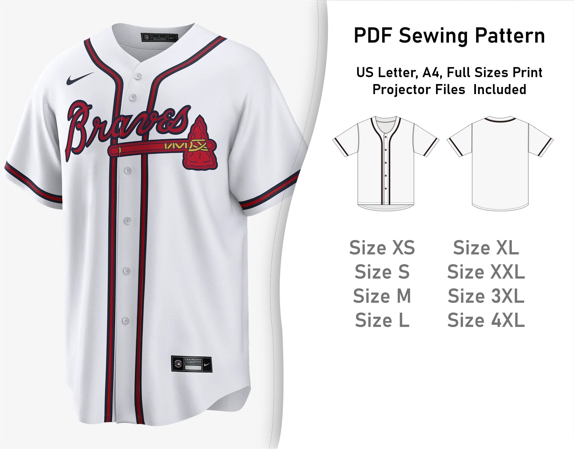 Baseball Jersey Downloadable Sewing and Pattern Customizable 