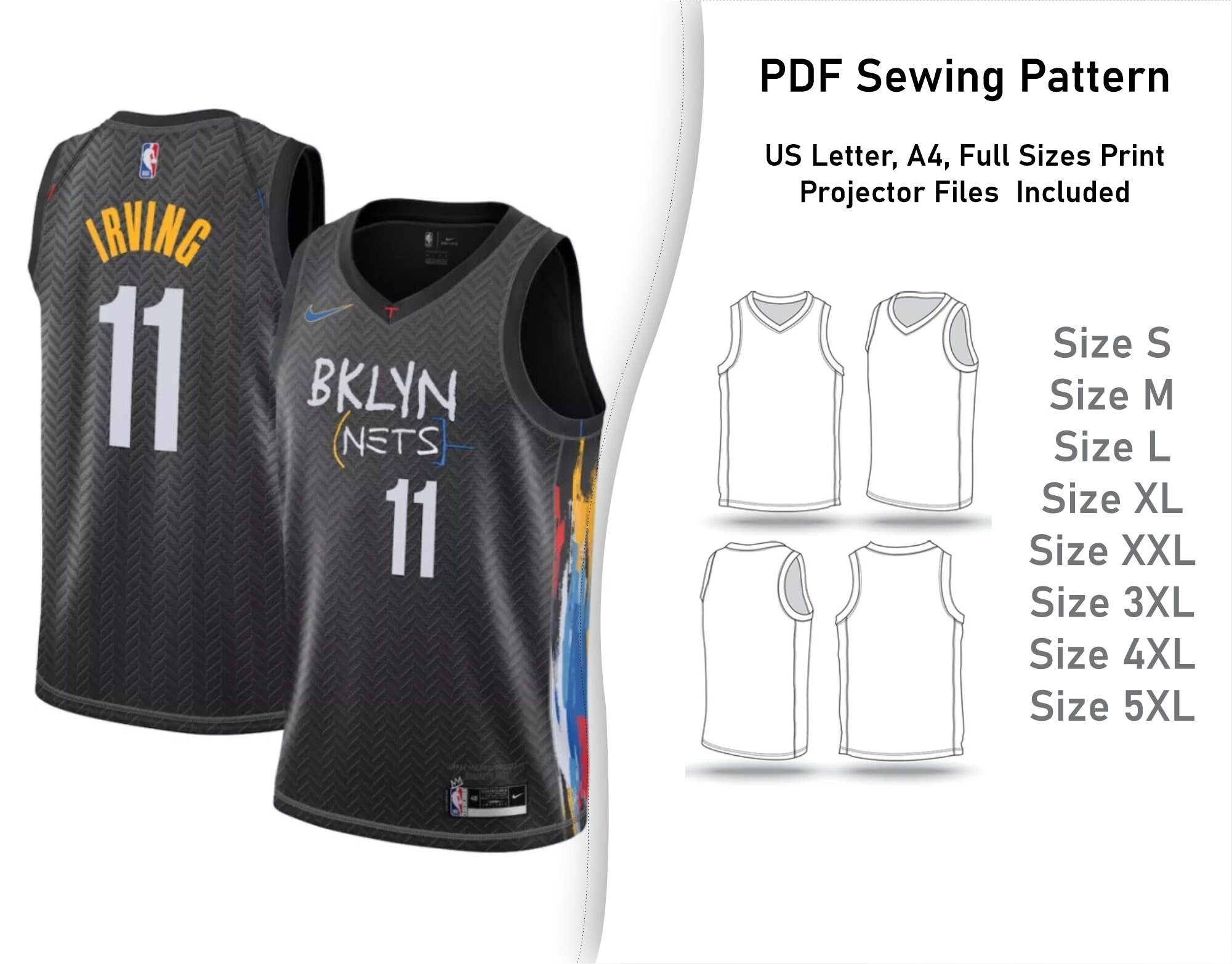 Basketball Jersey Sewing and Pattern PDF Downloadable Round Etsy