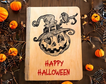 Livre effrayant d’Halloween, Journal effrayant, Livre d’Halloween en bois, Cadeau d’Halloween, Journal de recettes de sorcière d’Halloween, Livre de recettes magiques, Cadeau pour lui