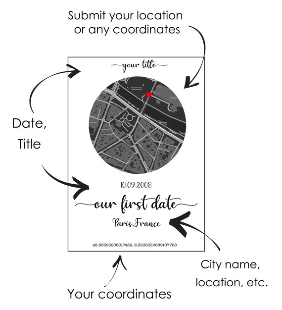 First Date Map, Our First Date Plaque, Location Map, Gifts for
