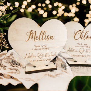 Wedding Place names, Personalised Wooden , Heart Shaped Place Names Freestanding,  Table Decorations Rustic Shabby Personalized, Place Cards