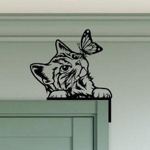 Personalisierte Katzentür Ecke Zeichen, niedliche Katze Metall Tür Topper, Benutzerdefinierte Katze Türsitter, Katzen Haustier Türverkleidung, Tier Haus Wanddekor