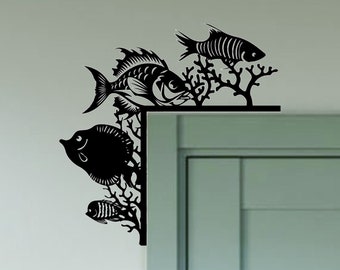 Personalized Fish Door Corner Sign, Fish Ocean Metal Door Topper, Custom Fish Door Sitter, Sea Animal Door Trim, Fish House Wall Decor
