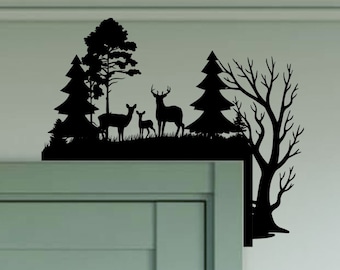 Personalized Merry Christmas Door Corner Sign Deer Pine Metal Door Topper Pine Forest Door Sitter, Christmas Gift Door Trim, Home Wall Decor