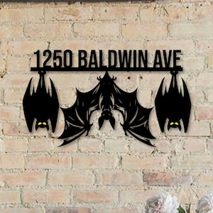 Personalized Halloween Bat House Number Metal Sign Halloween Home Number Metal Wall Sign, Bat Outdoor House Address Sign, Home Address Decor