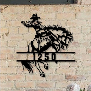 Cowboy Hausnummer, Reitpferd Hausnummer Metallschild, Western Cowboy Outdoor Hausadresse Dekor, Hausadresse Wandschild