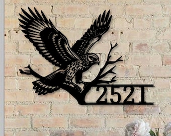 Personalized Hawk House Number, Hawk Bird Home Number Metal Wall Sign, Hawk Bird Outdoor House Address, Hawk Animal Home Address Sign