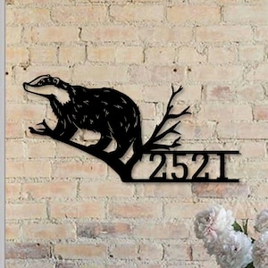 Personalized Badger House Number, Badger Home Number Metal Wall Sign, Badger Animal Outdoor House Address Sign, Home Address Metal Sign