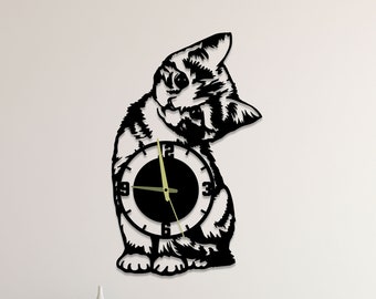 Reloj de pared único con diseño de gato, redondo, de gran tamaño, para amantes de los gatos, circular, de metal.