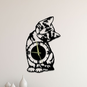 Cute Cat Wall Clock Unique, Funny Cat Round Wall Clock, Cat Lover Oversize Wall Clock, Pet Circle Wall Clock, Cat Animal Metal Wall Clock