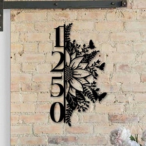 Personalized Sunflower House Number, Sunflower Home Number Metal Wall Sign, Flower Outdoor House Address Decor, Floral Home Address Sign