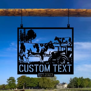 Custom Outdoor Dairy Farm Metal Wall Art Hanging-Personalized Outdoor Dairy Farm Name Metal Sign Hanging Farm Decor (included the chain)