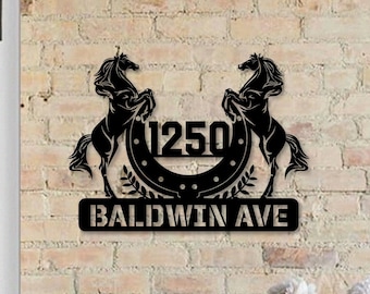 Personalized Horse House Number, Horseshoes Home Number Metal Wall Sign, Horse Outdoor House Address Sign Decor, Horse Home Address Sign