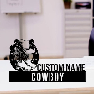 Custom Cowboy Name Plate, Cowboy Metal Nameplate For Desk, Cowboy Desk Nameplate, Office Decor, Cowboy Desk Name Plate