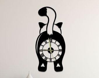 Lindo reloj de pared de gato único, reloj de pared redondo de gato, reloj de pared de gran tamaño amante de los gatos, reloj de pared de círculo de mascotas, reloj de pared de metal de animal de gato