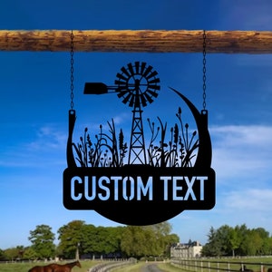 Personalized Outdoor Windmill Hanging Metal Sign- Custom Farm Windmill Name Sign Outdoor Hanging-Outdoor Hanging Sign (included the chain)