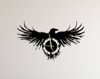 Raven Wall Clock Unique, Raven Round Wall Clock, Raven Oversize Wall Clock, Custom Raven Circle Wall Clock, Raven Animal Metal Wall Clock