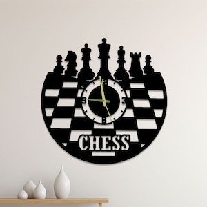 Chess Wall Clock Unique, Chess Round Wall Clock, Chessboard Oversize Wall Clock, Custom Chess Piece Circle Wall Clock, Metal Wall Clock