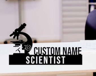 Custom Wooden Scientist Desk Name Plate, Science Lover Metal Nameplate ...
