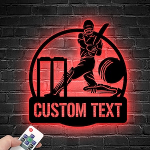Custom Cricket Metal Wall Art LED Light - Personalized Cricket Player Name Sign Home Decor - Cricket Sport Metal Sign - Man Cave Decor