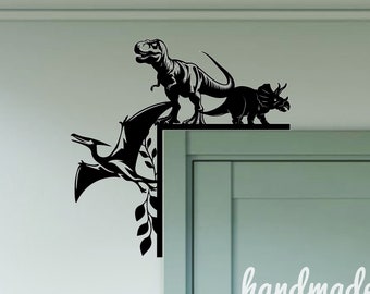Letrero de esquina para puerta con dinosaurio personalizado, adorno metálico para puerta con dinosaurio, adorno de puerta personalizado con dinosaurio, moldura para puerta con dinosaurio, decoración de pared para casa de animales