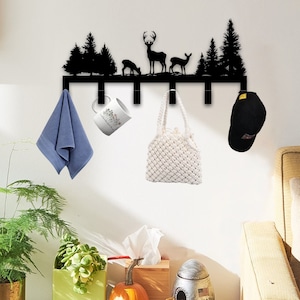 Perchero de pared con diseño de ciervos personalizado, ganchos de pared de metal con forma de ciervo, perchero con forma de ciervo, soporte para llaves, perchero con gancho, perchero, decoración de pared para el hogar