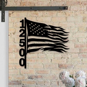 Personalized American Flag House Number, USA Flag Home Number Metal Wall Sign, USA Flag Outdoor House Address, US Flag Home Address Metal