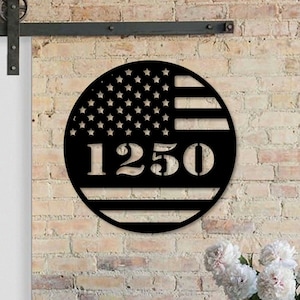 Personalized American Flag House Number, USA Flag Home Number Metal Wall Sign, USA Flag Outdoor House Address, US Flag Home Address Metal
