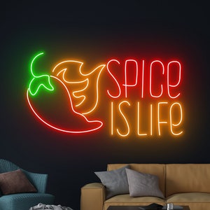 Spices Is Life Neon Sign, Chili Pepper LED Neon Sign, Chili Led Neon Light Sign, Restaurant Neon Light Decor, Food Store Room Wall Decor